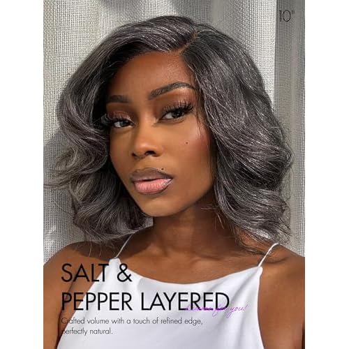 LUVME HAIR Salt & Pepper Layered Bob Glueless Pre-Cut Lace Wig Gray Wigs For Women Short Grey Hair Glueless Bob Wigs Pre Plucked Pre Cut Pixie Cut