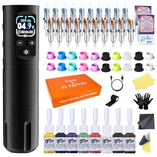 KVM Wireless OLED Tattoo Pen Kit Tattoo Gun Kit Cartridges Wireless Rotary Tattoo Gun Kit Includes 57 Tattoo Accessories Suitable for Tattoo Artists£¨Tattoo ink are for tattoo practice use only£©