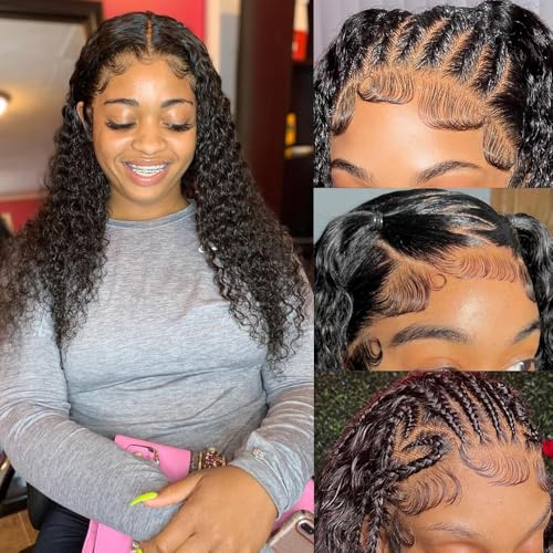 13x6 Deep Wave Lace Front Wigs Human Hair Pre Plucked 180% Density 13x6 HD Lace Frontal Deep Curly Lace Front Wigs for Women Curly Human Hair Wig Glueless Deep Wave Frontal Wigs with Baby Hair 20Inch