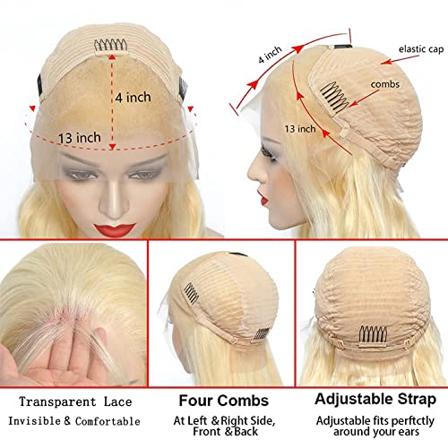 613 Blonde 13x4 Lace Front Wig Human Hair Pre Plucked Brazilian Straight 613 Blonde Human Hair Wigs for Women 150% Density Transparent Lace Frontal Wig with Baby Hair (16 inch, 13x4 Straight)