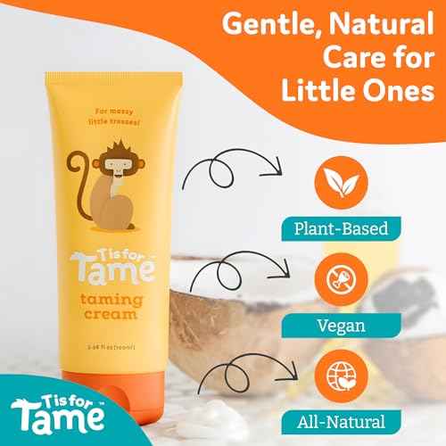 T is for Tame - Hair Taming Cream for Kids, All-Natural for Frizz & Flyaways, Coconut Oil, Leave-in Cream for Babies & Toddlers, Straight or Curly
