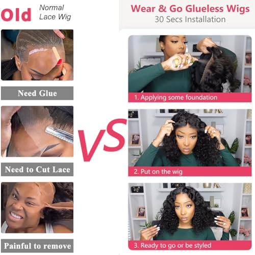 Glueless Wigs Human Hair Pre Plucked Pre Cut Wear and Go Deep Wave Lace Front Wigs Human Hair for Beginners Upgraded No Glue 5x5 Hd Lace Closure Wigs for Black Women 20 Inch