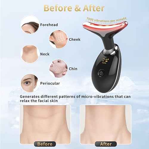 Facial Beauty Device, Multifunctional Facial Skin Care Tools with Vibration, Red and Blue LED Light, 7 Color Led Face and Neck Beauty Device for Home Use, Improve Skin