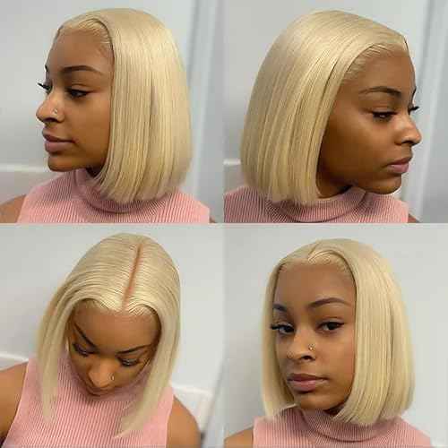 12 Inch Blonde Bob Wig Human Hair 180% Density 613 Lace Frontal Human Hair Bob Wig 13x4 HD Lace Front Wig Human Hair Free Part 613 Short Straight Bob Wig Pre Plucked with Baby Hair