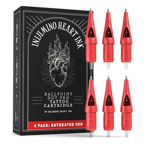 Inlumino Heart Ink Ballpoint Pen Cartridges ? Saturated Red Ink (6 Pack) ? Tattoo Practice Cartridges for Rotary Tattoo Machines ? Water-Based Ink with Bold Color ? Fake Skin Alternative