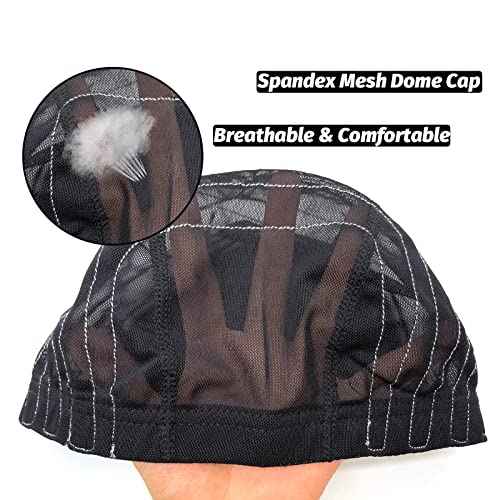 Wig Cap with Guideline Map for Wig Making, Stretchable Mesh Dome Caps with 1 Elastic Band and 4 Wig Combs for Beginners Sewing Wig (Medium: 21"-22", 4 * 4 Closure)