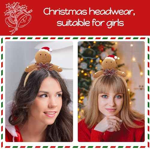 Gingerbread Headbands Christmas Headband for Women Plush Ginger Band for Man Fluffy Reindeer Antler Headband Comfortable Xmas Hair Hoop Christmas Family Party Accessories 1Pcs