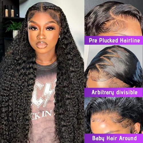 13x6 Full Lace Front Wigs Human Hair pre plucked Deep Wave Lace Front Wigs Human Hair 180% Density Curly Wig Glueless Water Curly Lace Frontal Wigs for Women 24Inch