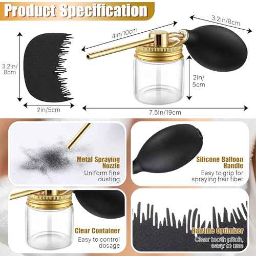 Hair Building Fiber Spray with Hairline Optimizer, Hair Fibers Spray for Hair-building, Portable Fiber Powder with Nozzle, Hairline Building Powder Accessory(Gold)