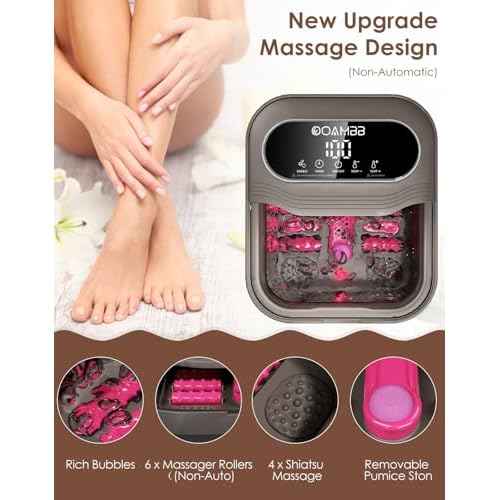 Collapsible Foot Spa with Heat, Bubble and Temp Control, Foot Bath Massager with XL Touch Screen and Massage Rollers, Foot Soaking Tub, Pedicure Foot spa for Stress Relief (Dark Grey +Green)