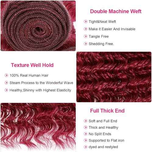 Dark Burgundy Bundles Human Hair 99J Deep Wave 3 Bundles 22 22 22 inch Vinmdonm 8A Brazilian Virgin Hair Extensions Red Bundle
