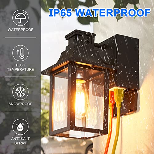 2 Pack Porch Light with GFCI Outlet,Dusk to Dawn Motion Sensor Outdoor Light,Black Front Door Lights,Waterproof Exterior Fixture,Outside Wall Lamp for House Patio Garage
