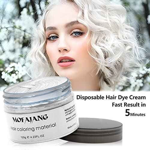 VOLLUCK White Hair Color Wax Pomades 4.23 oz - Natural Hair Coloring Wax Material Disposable Hair Styling Clays Ash for Cosplay, Party (White)