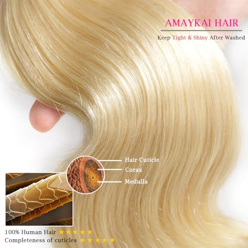 Blonde Human Hair Bundles Body Wave 613 Bundles 26 Inch 100% Unprocessed Brazilian Virgin Remy Sew In Hair Extensions Silky and Soft No Tangle Multipurpose 100g