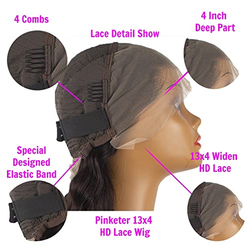 Deep Wave Lace Front Wigs Human Hair 180% Density Curly Wig 13x4 Lace Frontal Wet and Wavy Wigs for Black Women with Baby Hair and Special Designed Adjustable Straps 24 Inch