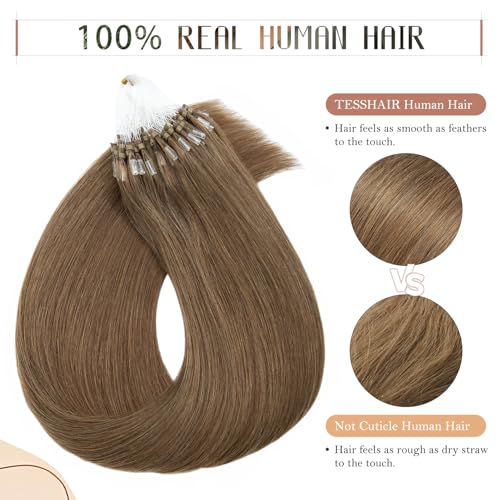 Micro Loop Hair Extensions, 100% Remy Human Hair, Microlink Extensions, No Tangle & Smooth, 50 Strands 50g, 22 Inch #Light Brown