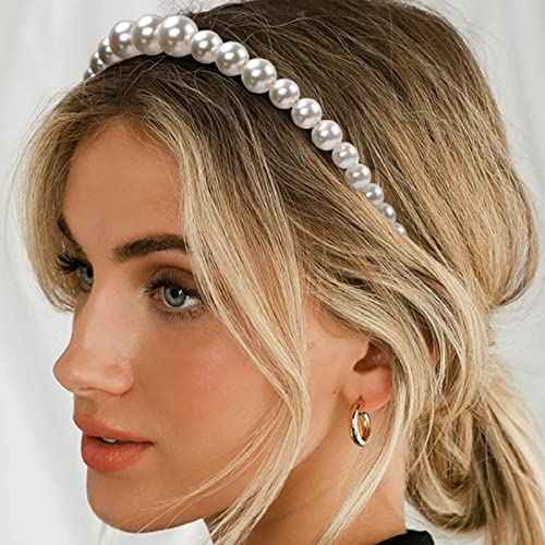 WOVOWOVO Pearl Headbands for Women 8 Pack, White Faux Pearls Hairband Gold Metal Headband Butterfly Flower Hairbands, Bridal Hair Hoop Party Wedding Hair Accessories for Girls