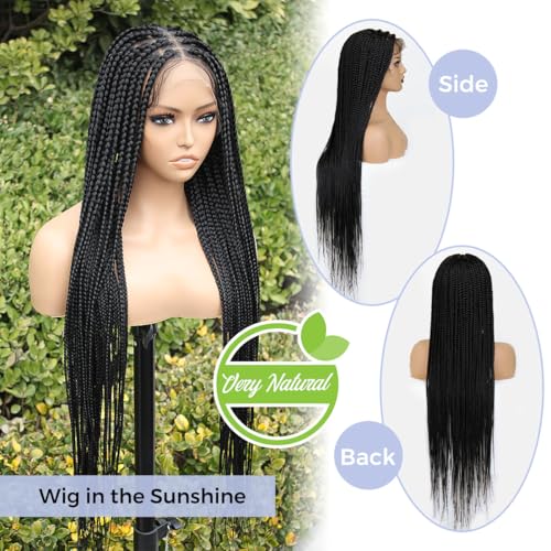 KRALER 36 inch Braided Wigs for Black Women, Knotless Box Braid Wig Full Double Lace Square Based Micro Box Braids Wig Pre Plucked with Baby Hair