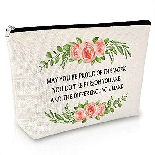 Sfodiary Thank You Gift Makeup Bag for Team Leader Coworker Inspirational Appreciation Gift for Employee Boss Teacher Cosmetic Bag Going Away Retirement Gift for Friends Social Worker Travel Pouch