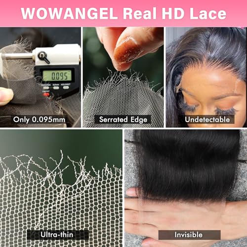 WOWANGEL 5x5 0.095mm Ultra-Thin Skinlike Real HD Lace Frontal & Closure,Body Wave Natural Hairstyles,Pre-Plucked Invisible Hairline,Unprocessed Virgin Human Hair,Invisible Knots HD Lace,14inch