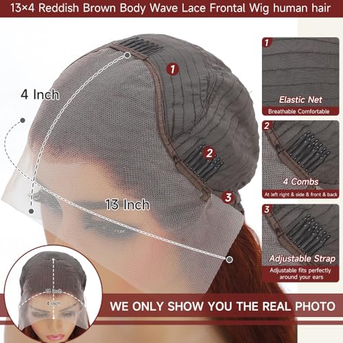 Reddish Brown Lace Front Wigs Human Hair Pre Plucked 200% Density 13x4 Body Wave Lace Frontal Wigs Human Hair 22Inch