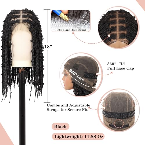 Lexqui 18" 360¡Æ HD Full Lace Braided Wigs for Women Short Knotless Braided wigs Butterfly Box Braid Wig with Baby Hair Premium Synthetic Braided Wig Shoulder Length Braided Lace Front Wigs Black