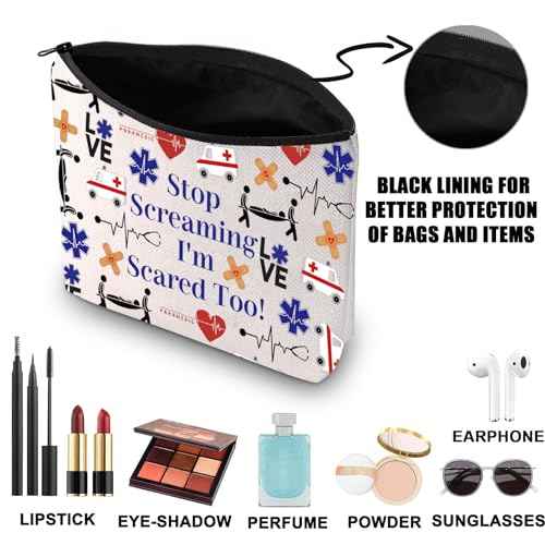 JNIAP EMT Cosmetic Makeup Bag Paramedic Gifts Stop Screaming I'm Scared Too Emergency Medical Technician Gifts (Stop Screaming)