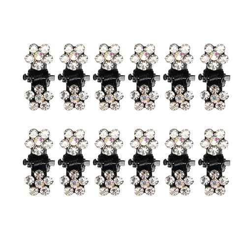 VOCOSTE 12 Pcs Mini Hair Claw Clip, Small Rhinestone Hair Clips, Metal Little Hair Clips for Women and Girl Flower Hair Accessories, White