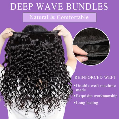 12A Deep Wave Human Hair Bundles 16 18 20 Inch Deep Curly Bundles Human Hair 100% Unprocessed Brazilian Virgin Weave Double Weft Raw Remy Hair Deals Full And Thick