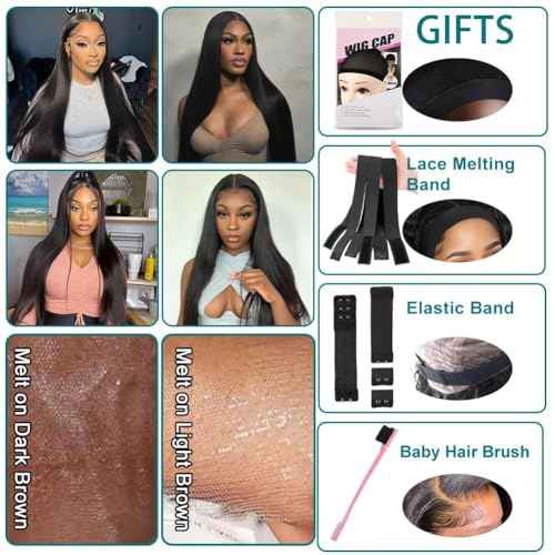 Azkiu Straight Lace Front Wigs Human Hair 13x4 HD Transparent Lace Front Wig Human Hair Pre Plucked with 180% Density Brazilian Virgin Lace Frontal Wigs 14Inch