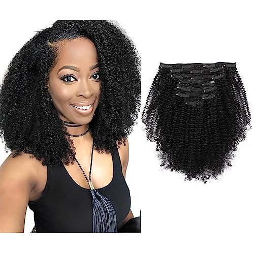Sassina 4B 4C Human Hair Clip in Extensions Afro Coily Style Natural Color 4B 4C Double Weft Clip in Hair for African American Black Women Bantu Knotted or Twisted Out 4AC 18 Inch