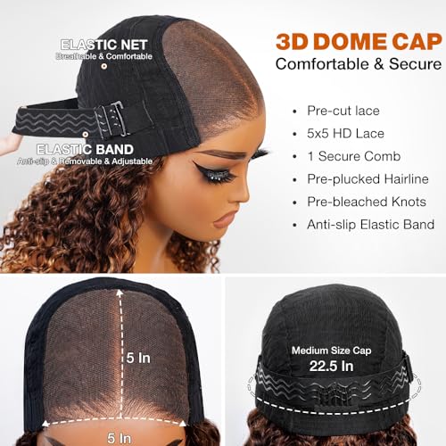 Honey Blonde Glueless Bob Wigs Human Hair Pre Plucked Pre Cut P4/27 5x5 HD Lace Closure Curly Wigs for Black Women Ombre Glueless Wig for Beginners 200 Density