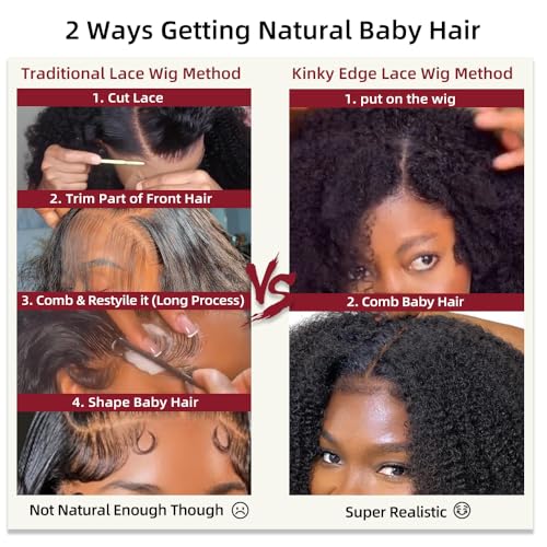 Afro Kinky Curly Lace Closure Wigs Human Hair Wear and Go Glueless Wig 4C Edges Afro Curly 4x4 Lace Pre Cut Pre-Plucked Hairline 210% Density 18 inch human hair wigs for black women