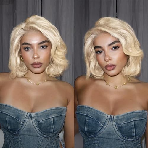 613 Bob Wig Human Hair Blonde 13x4 Frontal Lace Wig 14 Inch Body Wave 180% Density HD Transparent Lace Front Wigs Human Hair Wigs for Black Women Pre Plucked