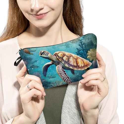 Sea Turtle Makeup Bag Cute Small Organizer Bag Travel Toiletry Zipper Pouch Sea Turtle Cosmetic Bag Birthday Christmas Gifts for Turtle Lovers Women Friends