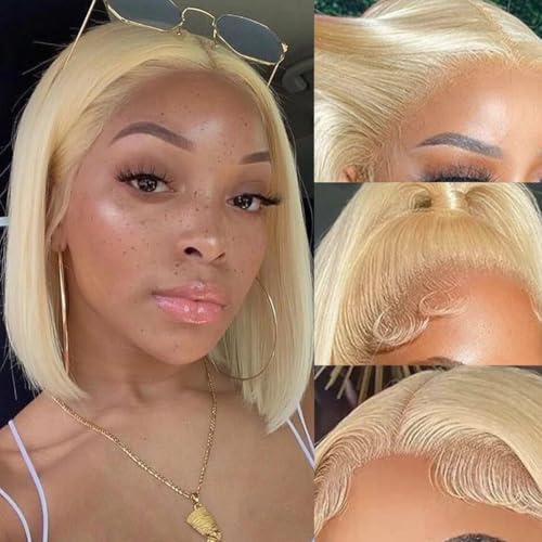 Rebecca Fashion Blonde Bob Wig Human Hair 613 Bob Lace Front Wig Human Hair 13X4 Blonde Lace Front Bob Human Hair Wig Pre Plucked With Baby Hair 150% Denisty 10 inch