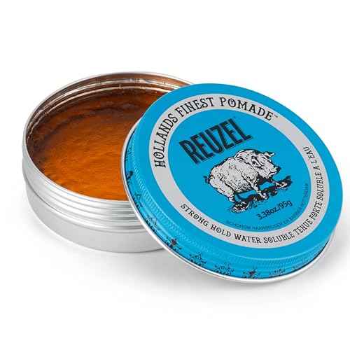 REUZEL Blue Pomade, Strong All Day Hold, Water Soluble Styling, High Shine and Flake Free, Easy To Wash Out, For All Hair Types