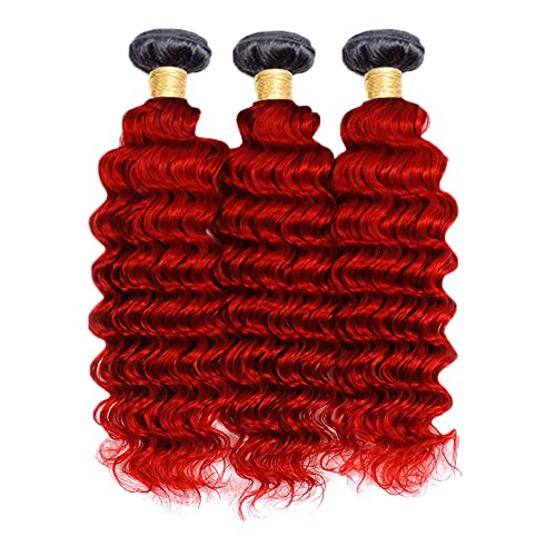 Ombre Deep Wave Bundles Red Bundles Human Hair Weave 2 Tone Fire Red Deep Wave Human Hair 3 Bundles 20 22 24 Inch 8A Soft Virgin Remy Hair Extensions Red Bundles Huamn Hair