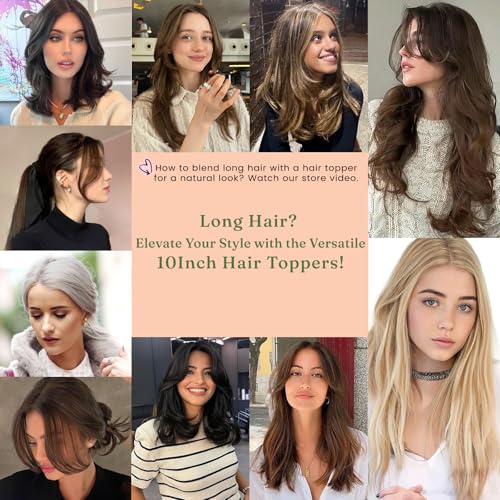 Ash Brown Hair Toppers Real Human Hair for Women with Thinning Hair No Bangs 10 Inch (#3 Tone Ash Brown with Dark Root)
