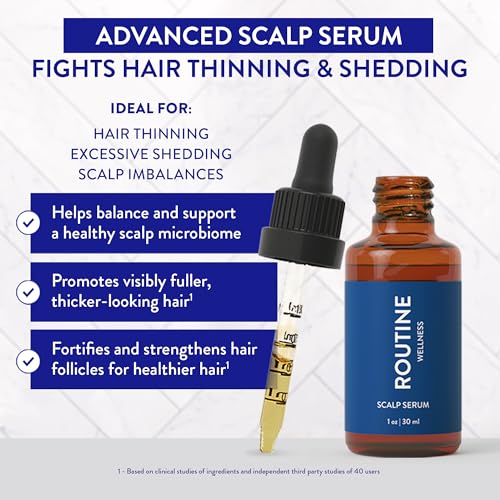 Routine Wellness Scalp Serum for Thinning Hair ? Promotes Visibly-Thicker, Fuller-Looking Hair ? Lightweight, Science-Backed with Red Clover & Peptides - 30ml