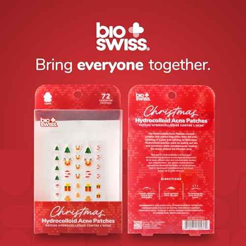 BioSwiss Pimple Patches, Christmas Acne Patch for Zits and Blemishes, Hydrocolloid Spot Stickers for Face and Skin, 72 Count