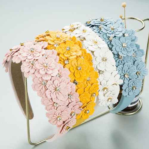 Crystal Rhinestone Headbands for Women, Jeweled Headband Wide Flower Floral Embellished Headbands Party Festival Hair Hoop Accessories Headwear Jewelry Gifts,15 (Yellow)