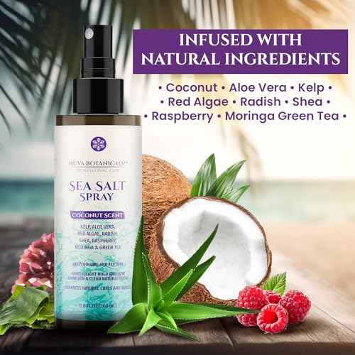 Coconut Sea Salt Hair Texturizing Spray with Castor Oil, Aloe Vera, Red Algae, Kelp, Raspberry, and Green Tea (8.8 Oz)
