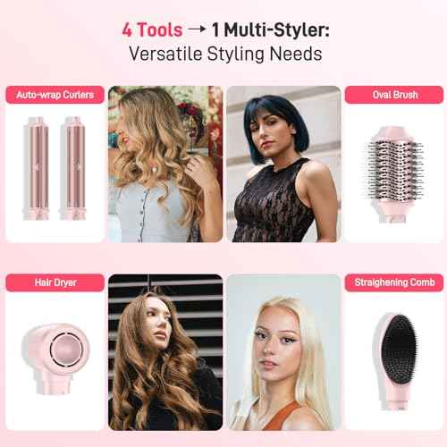 Dual Voltage Hot Air Styler Wrap - 5 in 1 Hair Dryer Brush with Fast Drying Blow Dryer, Styling, Straightening & Volumizing with Travel Bag (100V?240V)
