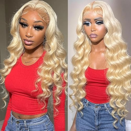 20 Inch 613 13x6 Lace Front Wig Human Hair, Blonde Wig Human Hair 13x6 Body Wave, 200% Density Daily Wear Pre-Plucked Bleached Wigs for Women