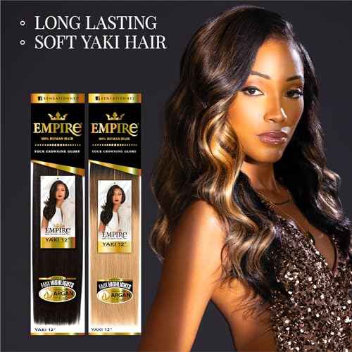 Sensationnel Empire yaki human hair - Tangle Free Weaving for Quick Weave and Sew in Styles for Faux Highlights and Fauxmiddlepart Leave Out - 1 Pack (12 inch, 1B OFFBLACK)