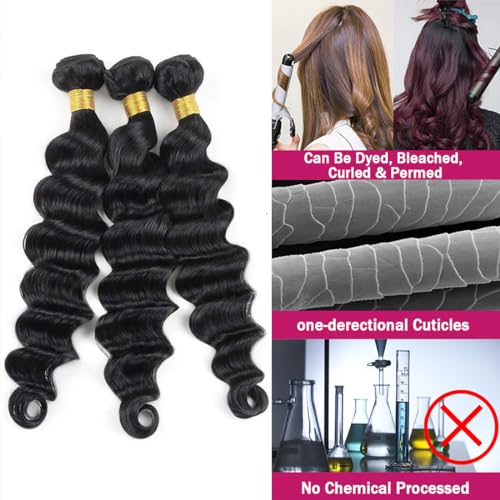 Loose Deep Wave Bundles Human Hair(14 16 18 Inch)12A Grade Brazilian Loose Deep Wave Human Hair Bundles 100% Unprocessed Virgin Hair Loose Wave Bundles for Black Women Natural Color