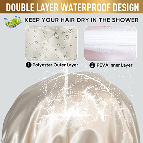 Shower Cap, Adjustable Shower Caps for Women, Extra Large Upgrade Double Waterproof Layers Hair Cap, Bath Caps Shower Hat Women Girls Adult Hair Protection Suitable for All Lengths and Thickness