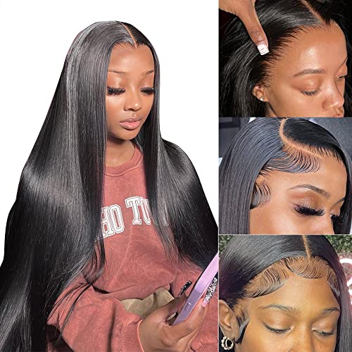 Lace Front Wigs Human Hair Straight 13x4 HD Transparent Lace Frontal Human Hair Wigs Pre Plucked with Baby Hair 180% Density (22inch)