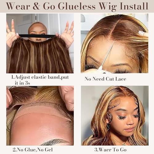 Honey Blonde Ombre Wig Human Hair 30inch Ombre Lace Front Wig Human Hair Loose Body Wave 9x6 Glueless Wigs Human Hair Pre Plucked Pre Cut 4/27 Lace Front Wig 220% Density